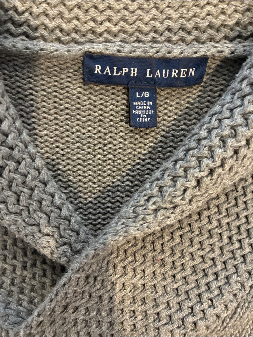 Ralph Lauren Gray Shawl-Collar V-Neck Sweater with Pony Logo - Picture 3 of 5